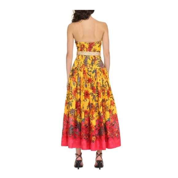 ZIMMERMANN Ginger Strapless Midi Dress Pink & Yellow Floral Midi Dress Size 6 - Picture 5 of 16